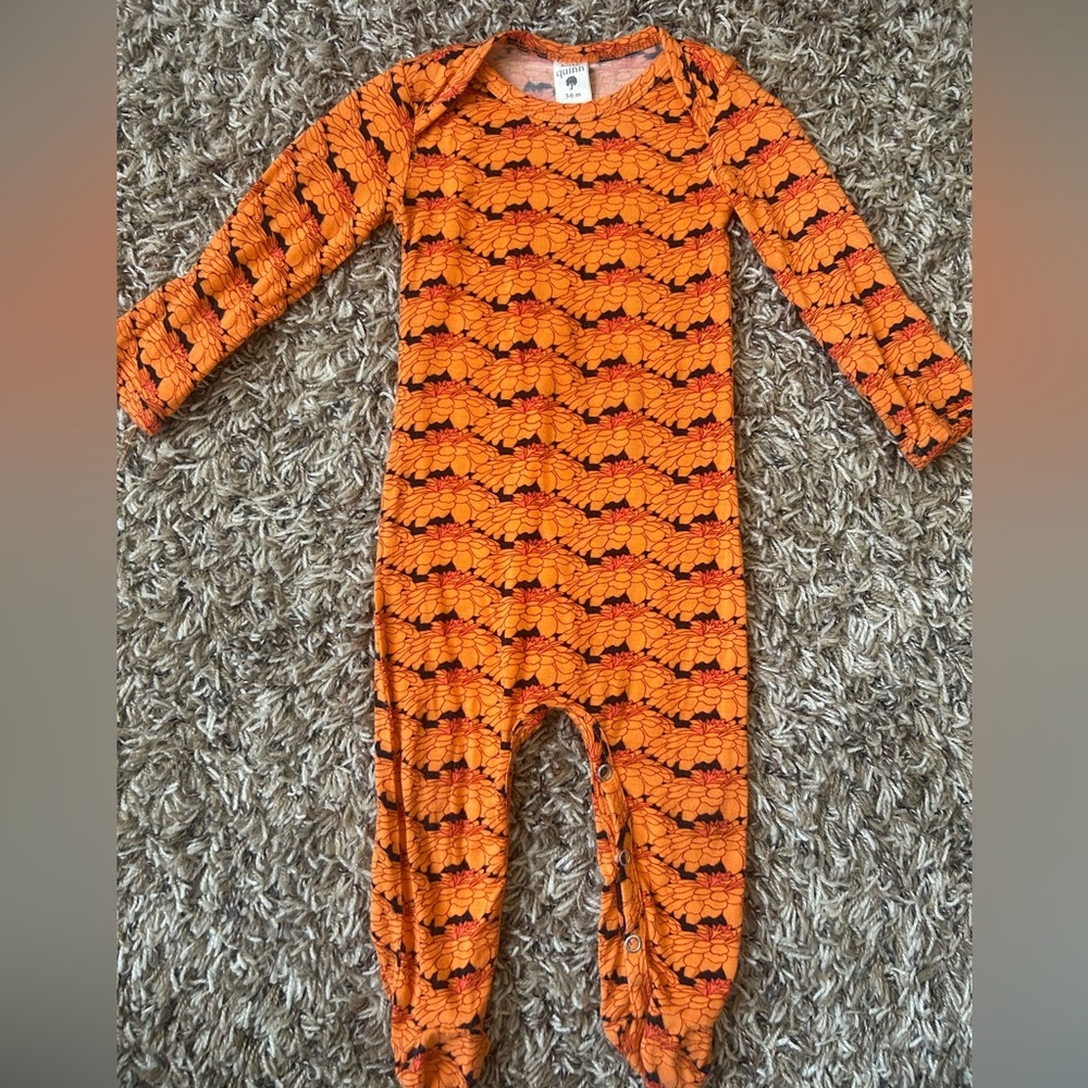 Kate Quinn Bamboo Hot House Flowers Orange Footie One Piece | Size 3-6 Months